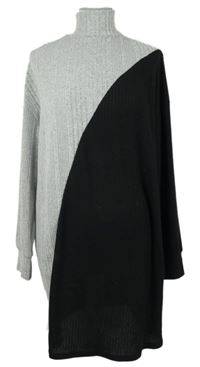 Dámske sivo-čierne rebrované úpletové šaty so stojačikom Shein