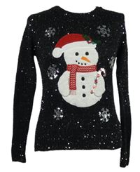 Dámský černý třpytivý svetr se sněhulákem a flitry George 