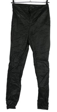 Dámske čierne trblietavé potiahnuté é skinny nohavice s vysokým pasom TU