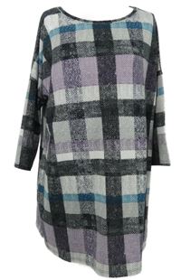 Dámska čierno-ružovo-modrá kockovaná úpletová tunika F&F