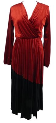 Nové - Dámské červeno-červené sametové midi šaty 