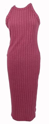 Dámské růžové žebrované úpletové midi šaty Shein 