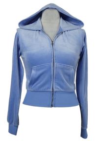 Dámska svetlomodrá zamatová prepínaci crop mikina s kapucňou H&M