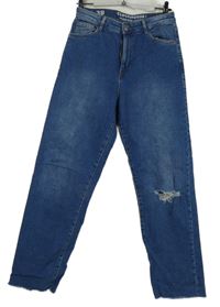 Dámské modré rifle s vysokým pasem s prošoupáním C&A 