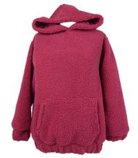 Dámská fuchsiová huňatá mikina s kapucí 