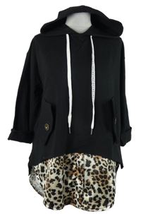Dámská černo-vzorovaná mikinová tunika s kapucí 