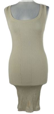 Dámske béžové rebrované pletené šaty