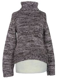 Dámsky ružovo-sivý melírovaný sveter s rolákom