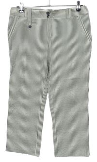 Dámske tmavomodro-biele prúžkované plátenné capri nohavice MNG