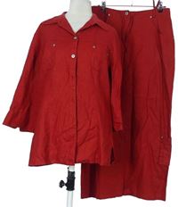 2set - Dámska červená ľanová halenka + dlhá sukňa C&A