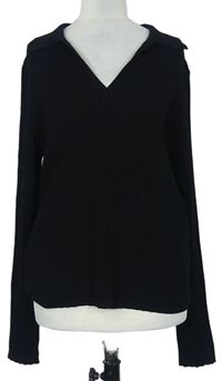 Dámsky čierny rebrovaný sveter s golierikom New Look