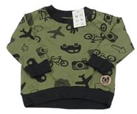 -Nové Kaki-čierna mikina s obrázkami Nutmeg