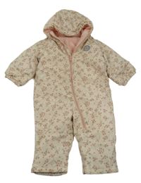 Světlebéžová květinová šusťáková zimní kombinéza s kapucí Lupilu