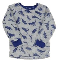 Modro-biela melírovaná chlpatá mikina s dinosaurami