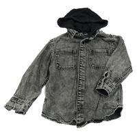 Černo-bílá melírovaná riflová bunda s kapucí Next