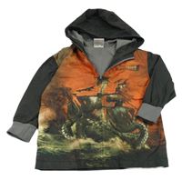 Oranžovo-kaki-čierna šušťáková jarná bunda s obrázkom a kapucňou Disney