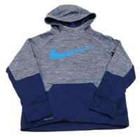 Tmavomodrá melírovaní sportovní funkční mikina s logem a kapucí Nike