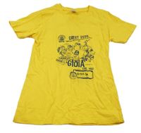 Žlté tričko s modrým potlačou