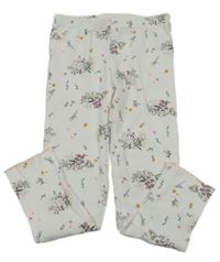 Biele rebrované legíny s kvetinami Yigga