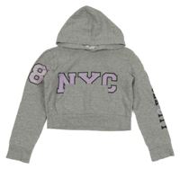 Sivá melírovaná crop mikina s nápisom a kapucňou H&M