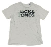 Bílé tričko s nápisem a skvrnami Jack & Jones