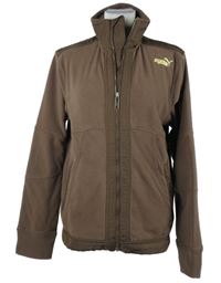 Dámska hnedá fleecová prepínaci mikina s logom a rolákom Puma