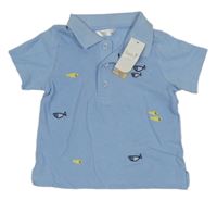 Nové - svetlomodré polo tričko s rybami M&Co