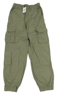 Nové - Khaki plátěné cuff cargo kalhoty