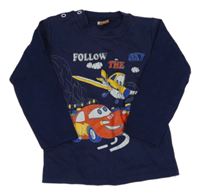 Tmavomodré triko s letadlem a autem 