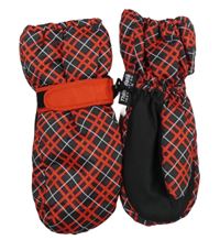 Červeno-černé kárované šusťákové zimní funkční palcové rukavice Lupilu