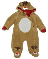 Béžovo-biela chlpatá kombinéza s kapucí - sob Primark