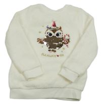 Smotanová chlpatá mikina so sovou z flitrů H&M