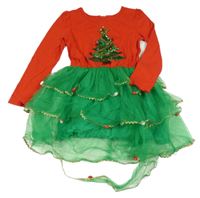 Červeno-zelené šaty so stromkem