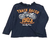 Tmavomodré trik s nápisem a motorkou C&A