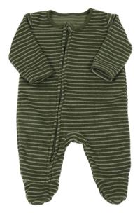 Kaki-biely pruhovaný fleecový overal