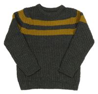 Tmavošedo-hořčicovo-barevný melírovaný svetr s pruhy Nutmeg