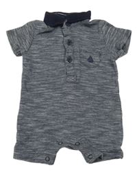 Tmavomodro-biely melírovaný kraťasový overal s loďkou a golierikom Next