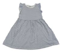Bielo-tmavomodré pruhované šaty s volánikmi H&M