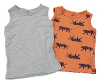 2x tílko - šedé + korálové s tigrami H&M