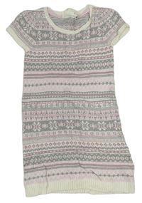 Bielo-sivo-svetloružové vzorované pletené šaty H&M