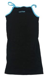 Čierne rebrované elastické šaty s nápisom a modrým lemem Select