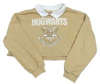 Béžová crop mikina s erbem Harry Potter a golierikom H&M