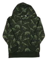 Khaki fleecová mikina s dinosaurami a kapucňou H&M