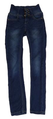 Tmavomodré skinny rilfe s vysokým pasem 