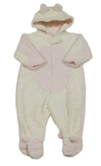 Bielo-svetloružová chlpatá kombinéza s kapucňou Mothercare