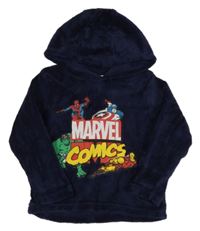 Tmavomodrá chlpatá mikina s hrdinami a kapucňou Marvel