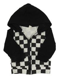 Čierno-biela kockovaná prepínaci mikina s kapucňou