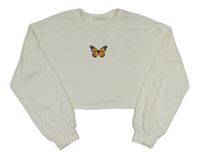 Biela crop mikina s motýlkom Shein