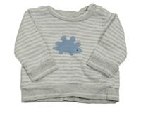 Sivo-biela pruhovaná mikina s dinosaurom Mothercare