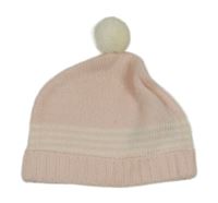 Svetloružová -biela pletená čapica s brmbolcom
